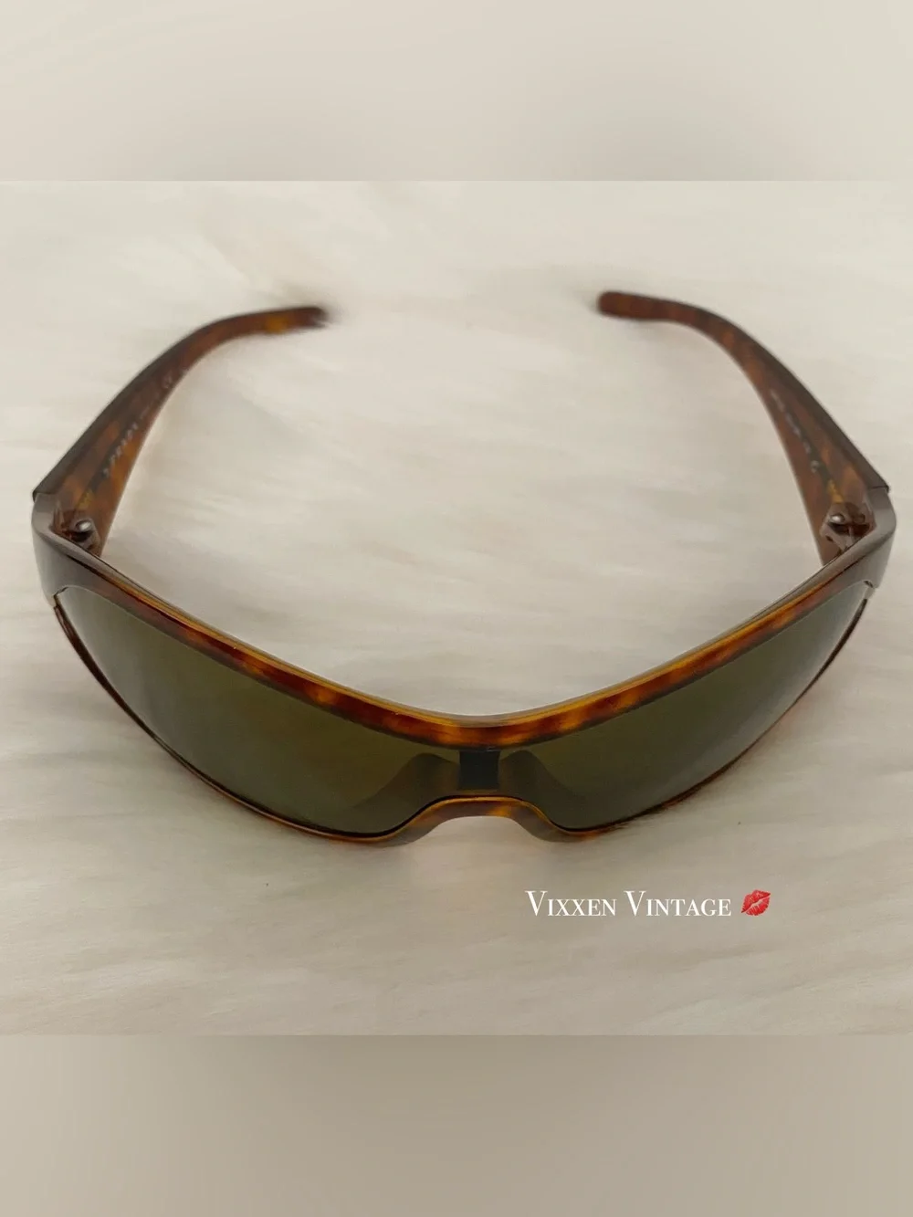 VINTAGE Y2K PRADA CHUNKY WRAP-AROUND SHIELD TORTOISE SHELL SUNGLASSES IN BROWN - Picture 7 of 13